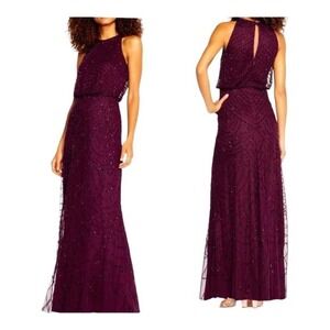 Absolutely Gorgeous Purple Deco Beaded Long Dress‎ by Adrianna Papell Sz 4